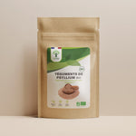 Sachet de superaliment téguments de psyllium Bioptimal présenté sur fond beige.
