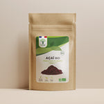 Sachet de superaliment açaï Bioptimal  150 grammes présenté sur fond beige