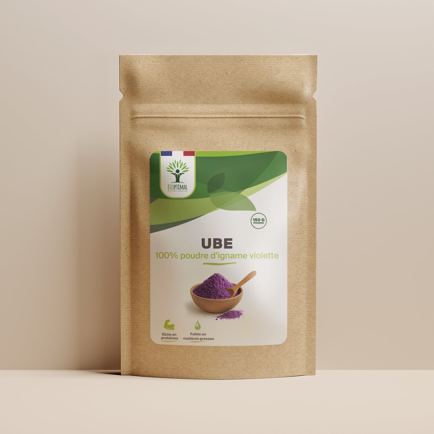 Sachet superaliment ube bioptimal sur fond beige