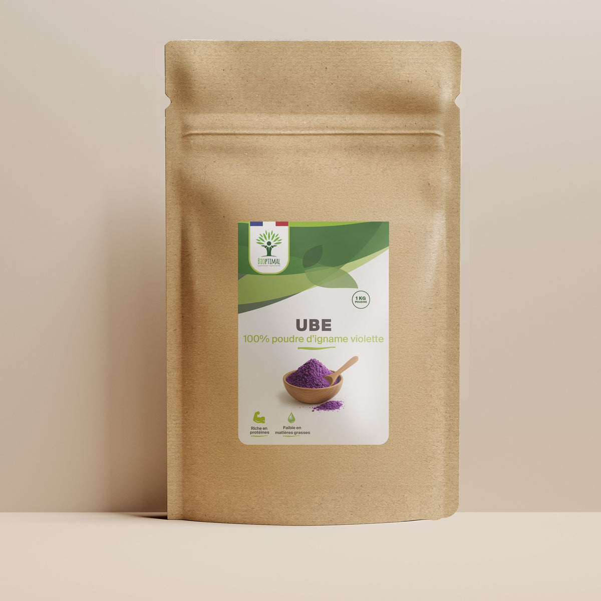Sachet superaliment ube bioptimal sur fond beige