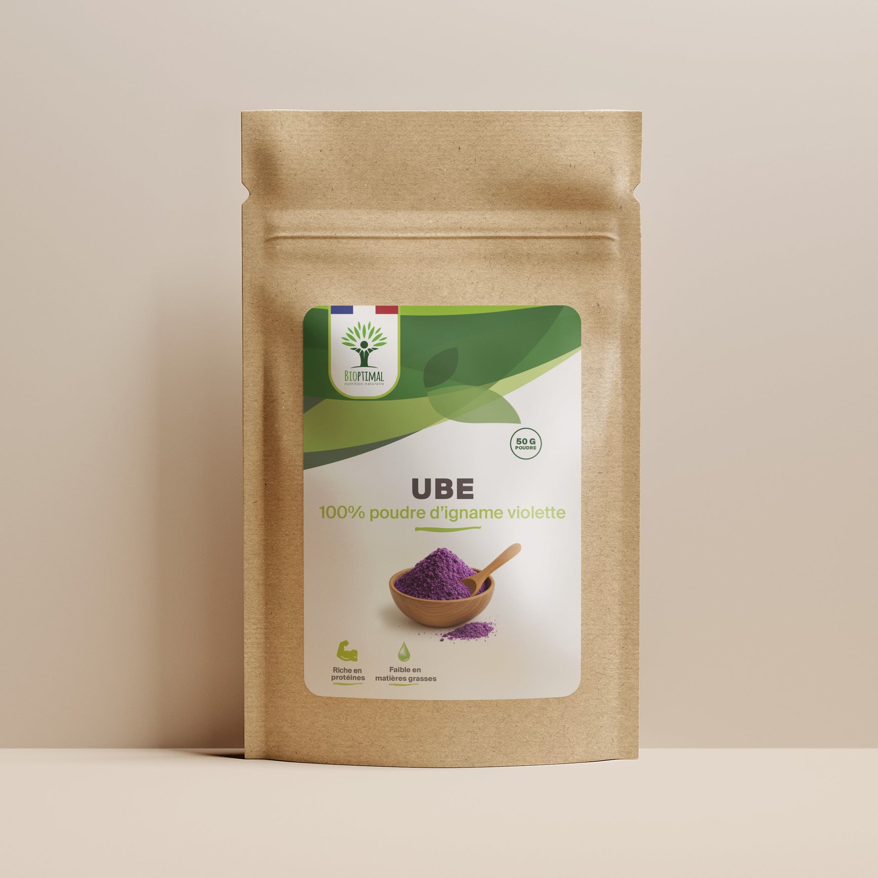 Sachet superaliment ube bioptimal sur fond beige