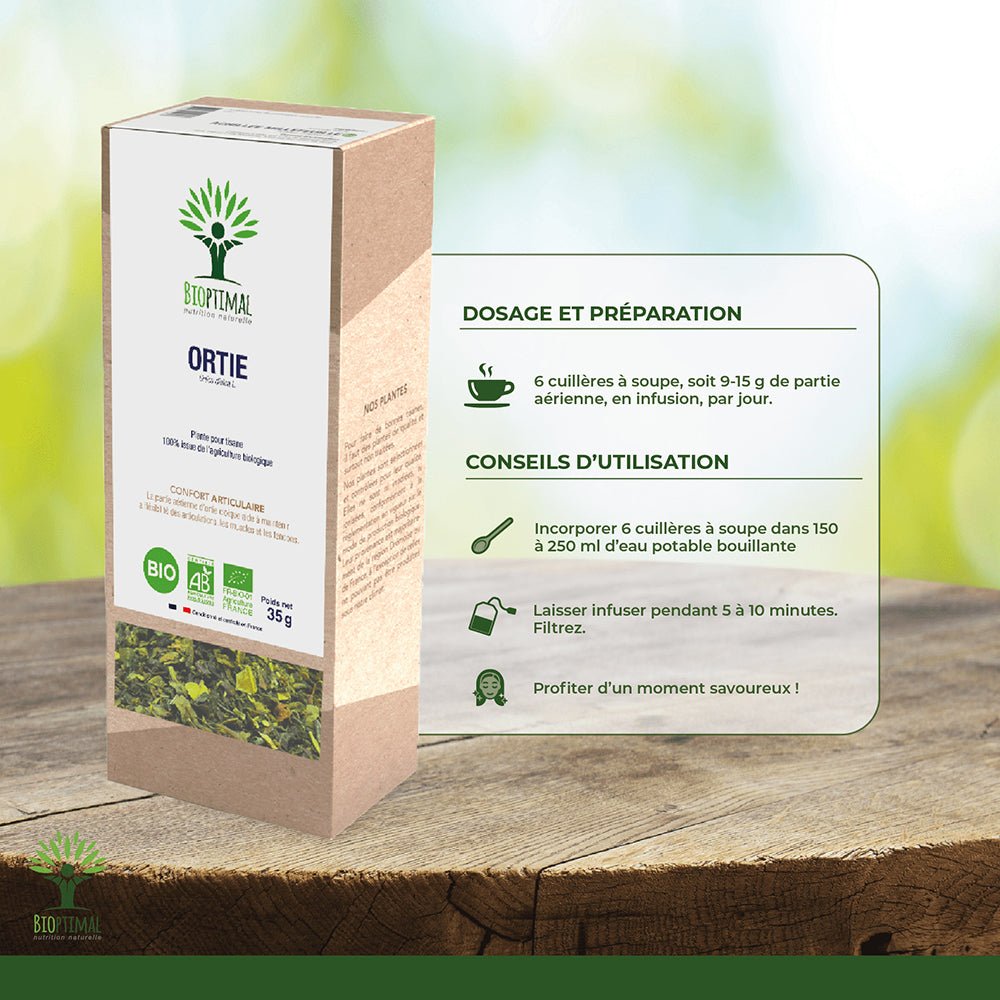 Dosage et préparation:
6 cuillères à soupe soit 9-15g de partie aérienne en infusion par jour.
Conseils d'utilisation:
Incorporer 6 cuillères à soupe dans 150 à 250 ml d'eau potable bouillante, laisser infuser pendant 5 à 10 minutes et filtrez.
Profiter d'un moment savoureux !