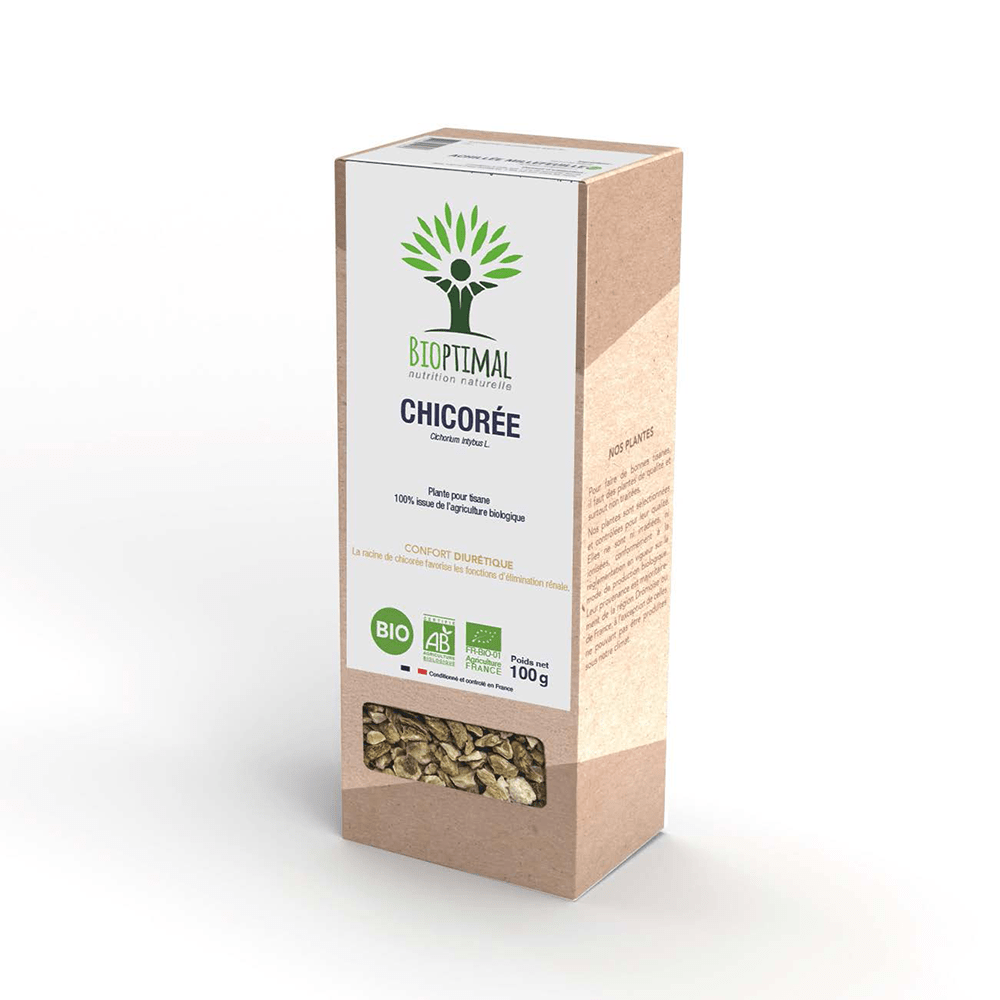 Boîte de l’infusion de chicorée bio Bioptimal sur fond blanc