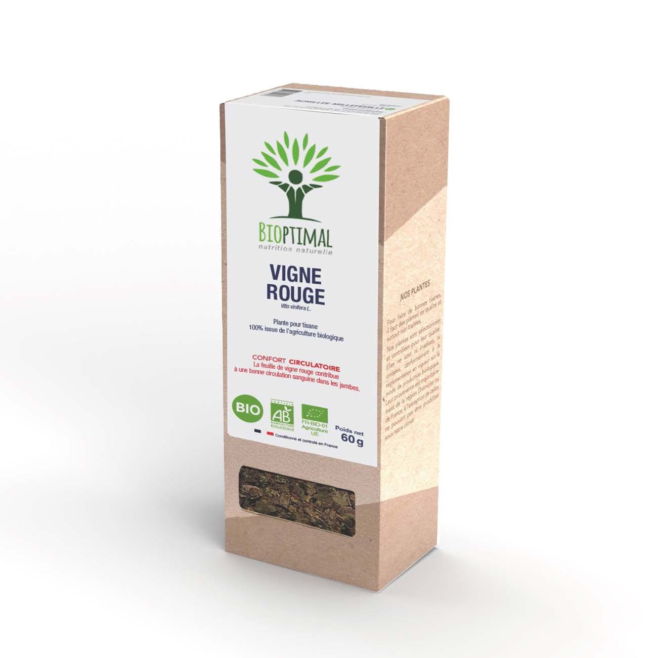 Boîte de l’infusion de vigne rouge bio Bioptimal sur fond blanc