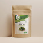 Sachet de superaliment kelp Bioptimal présenté sur fond beige.