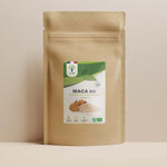 Sachet de superaliment maca Bioptimal présenté sur fond beige