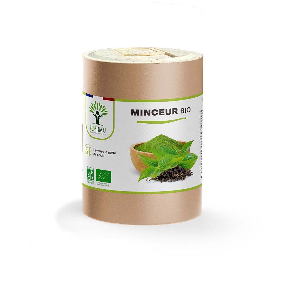 Complément alimentaire minceur bio Bioptimal présenté en boîte sur fond blanc