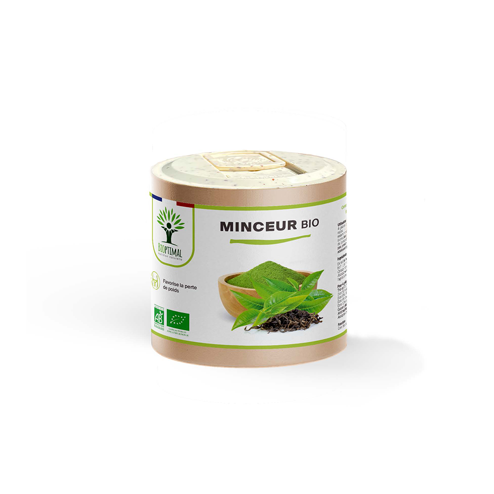 Complément alimentaire minceur bio Bioptimal présenté en boîte sur fond blanc
