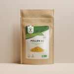 Sachet de superaliment pollen Bioptimal présenté sur fond beige.