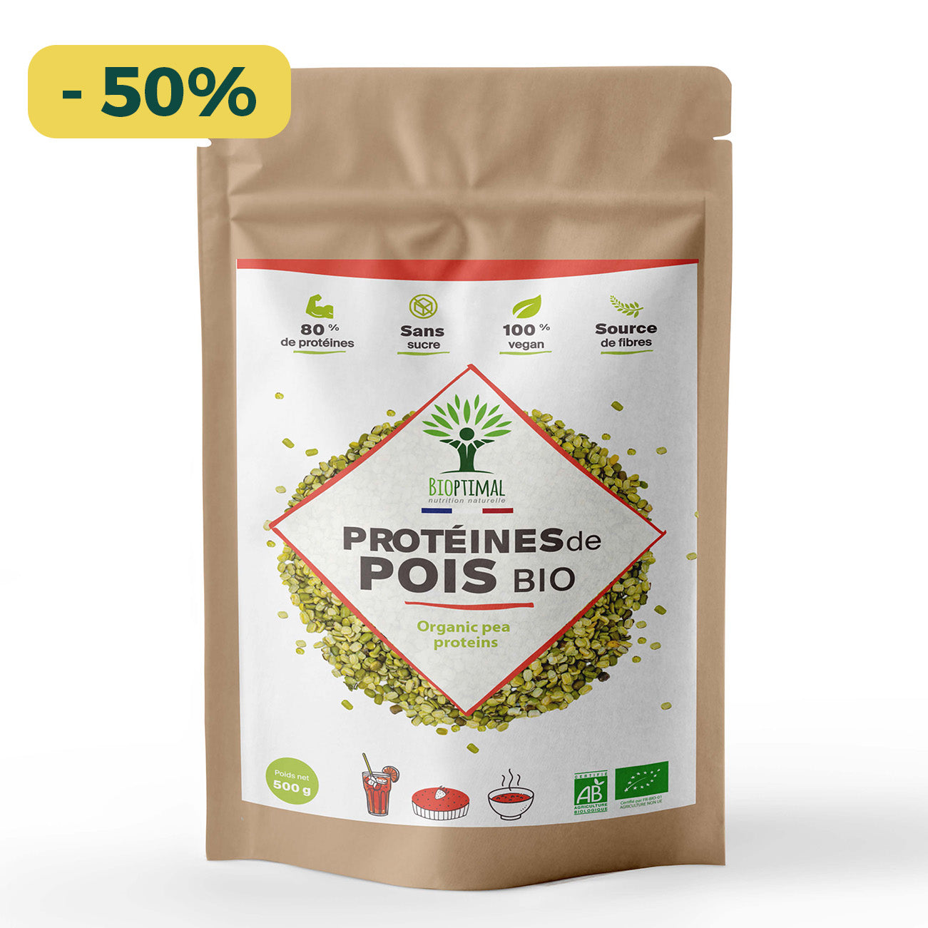 Protéines de pois bio poudre - Bioptimal