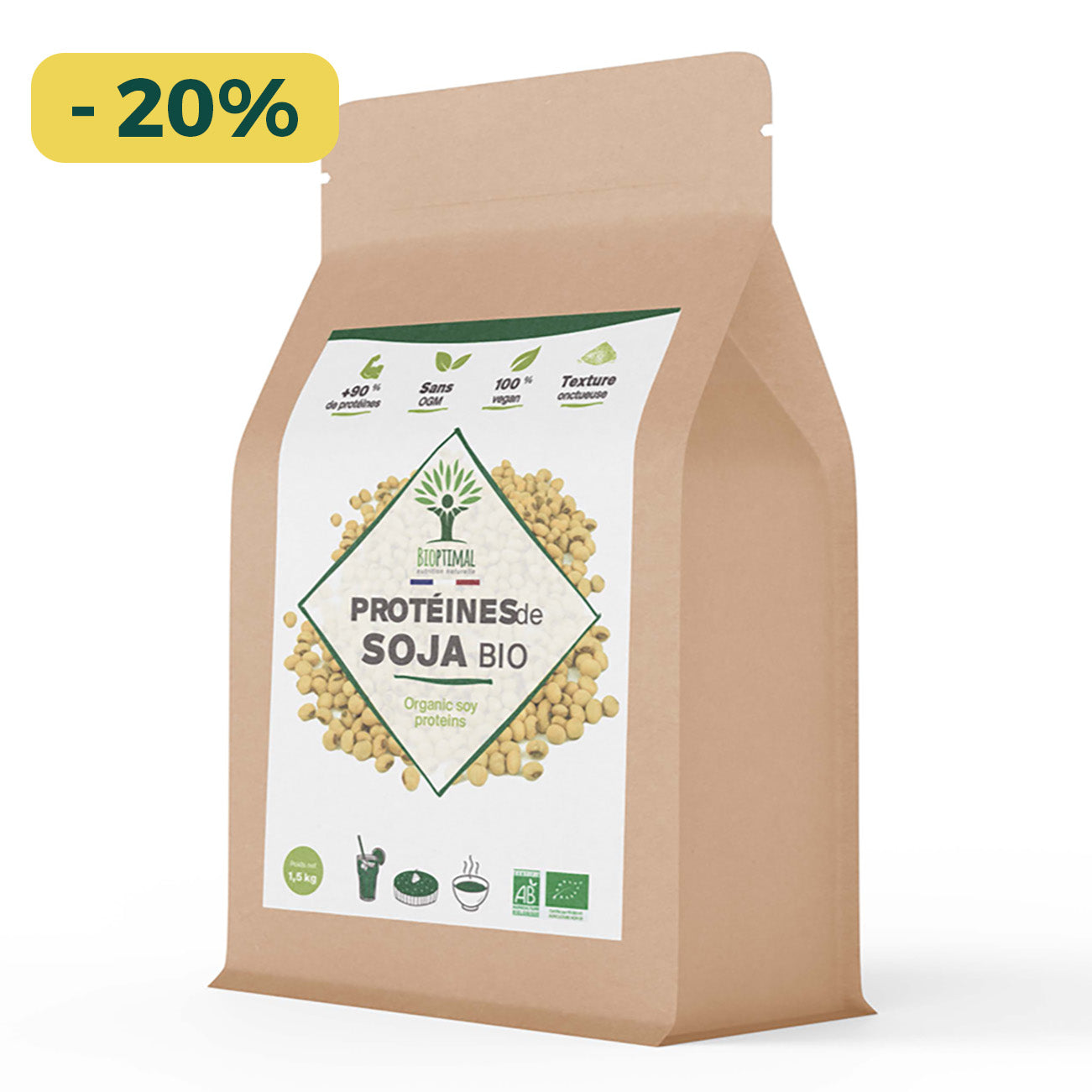 Protéines de soja bio poudre - Bioptimal