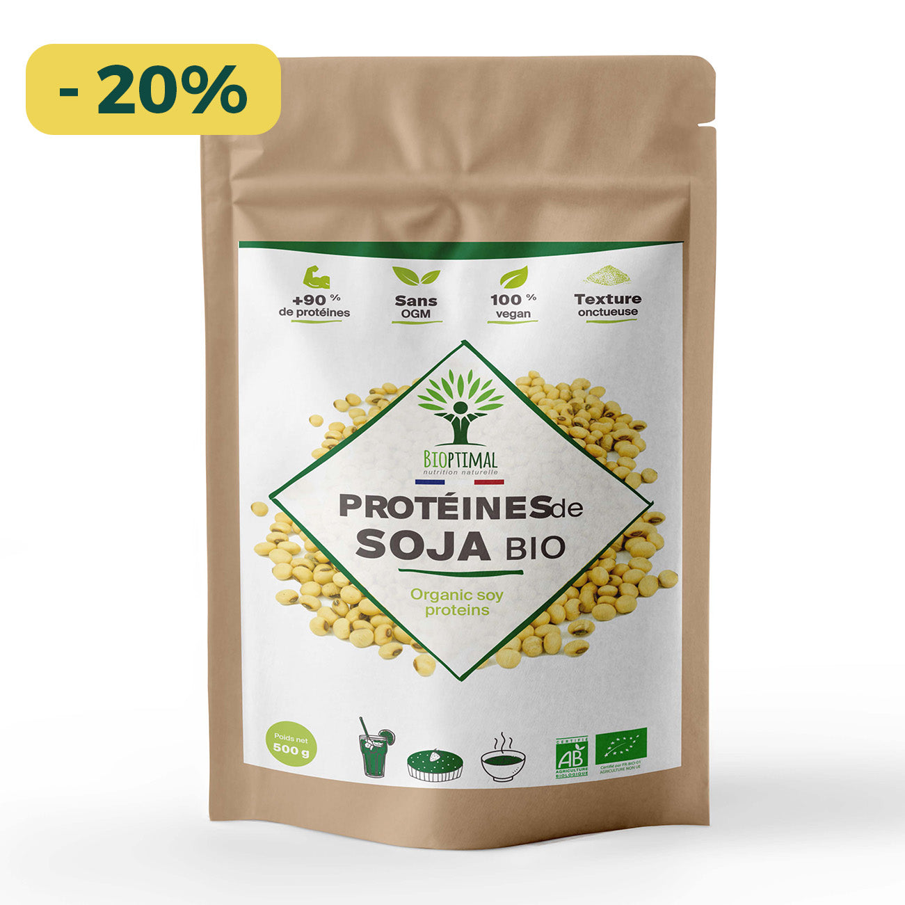 Protéines de soja bio poudre - Bioptimal