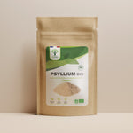 Sachet de superaliment psyllium Bioptimal présenté sur fond beige