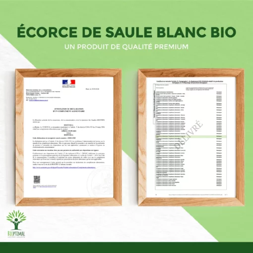 Saule bio - Salix alba - Complément alimentaire - Tonifiant Articulation - 100% Écorce de saule blanc en poudre Pure en gélules - Fabriqué en France