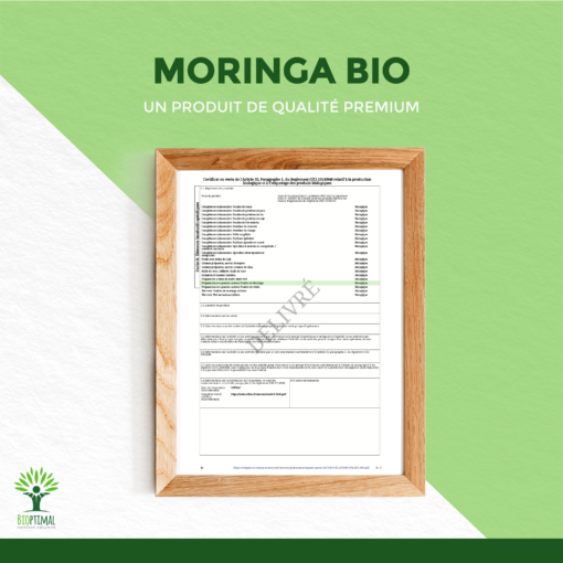 Moringa bio Bioptimal Complément alimentaire Superaliment Moringa Oleifera Antioxydant Immunité Anti-Fatigue Vitamine A C E Made in France Certifié Ecocert