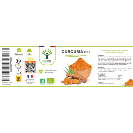 Curcuma + Poivre Noir Bio - Complément Alimentaire - Articulation Digestion - Curcumine Pipérine - Haute Absorption - Fabriqué en France