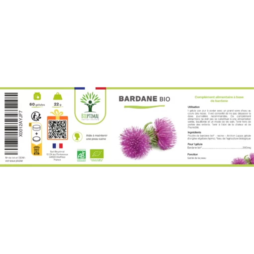Bardane Bio - Arctium Lappa - Complément alimentaire - Santé de la peau Digestion - Racine de Bardane Pure - Fabriqué en France - Certifié Ecocert