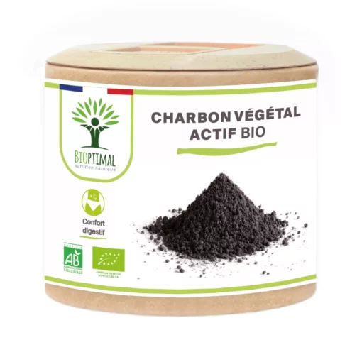 Charbon végétal actif Bio - Complément alimentaire - Digestion Gaz Ventre plat - 150 mg de Poudre Active Pure par Gélule - Fabriqué en France