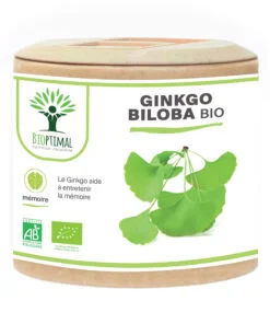 Ginkgo biloba bio Bioptimal Complément alimentaire Mémoire Concentration Capacités Mentales Made in France Certifié par Ecocert