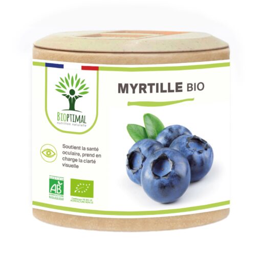 Myrtille bio Bioptimal Complément alimentaire Gélules Clarté visuelle Vision Yeux Fabriqué en France Certifié par Ecocert