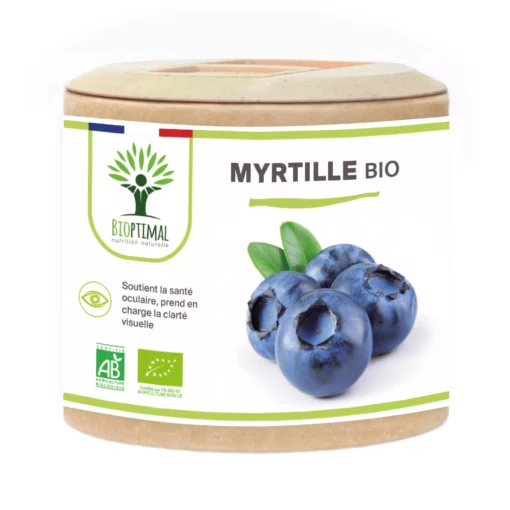Myrtille Bio - Complément alimentaire - Yeux Clarté visuelle Vision nocturne - 100% poudre de myrtille en gélules - Fabriqué en France - Vegan