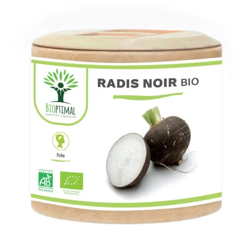 Radis noir bio Bioptimal Complément alimentaire Gélules Détox foie Cholestérol Digestion Fabriqué en France Certifié par Ecocert