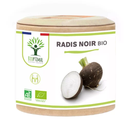 Radis noir Bio - Complément alimentaire - Fabriqué en France - 100% Pur - 300mg/gélule - Certifié Ecocert - Vegan - 60 gélules