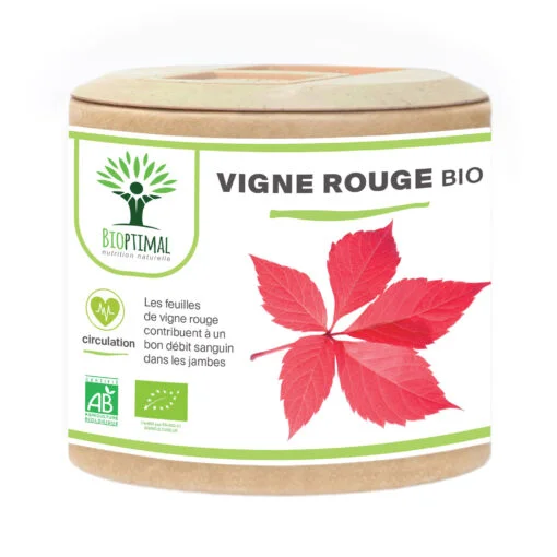 Vigne rouge bio Bioptimal Complément alimentaire Gélules Peau Saine Jambes Lourdes Made in France Certifié par Ecocert