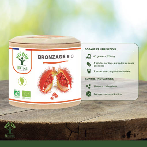 Bronzage bio Complément alimentaire Autobronzant naturel Teint hâlé Préparation au soleil Peau UV Urucum Amazon
