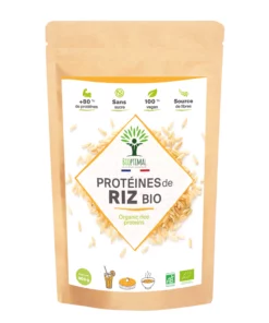 Protéine de Riz Bio - 80% de Protéines - Sport Musculation - Poudre de Riz Brun Germé - Whey Végétale - Conditionné en France - Vegan