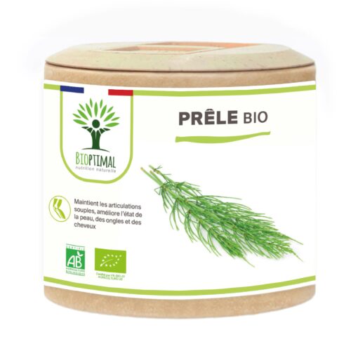 Prêle bio Bioptimal Complément alimentaire Gélules Fortifiant cheveux BCAA Diurétique Made in France Certifié Ecocert