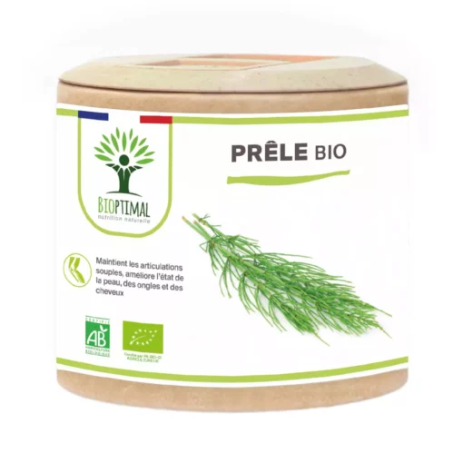 Prêle Bio - Complément alimentaire - Articulation Croissance Cheveux Peau Diurétique - 200 mg/gélule - Fabriqué en France - Certifié Ecocert - Vegan