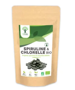 Spiruline & chlorelle bio Bioptimal Complément Alimentaire Superaliment Multivitamines Protéine BCAA Fer Phycocyanine Chlorophylle Conditionné en France Certifié par Ecocert