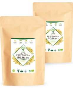 Poudre de Protéine de soja texturée Bio Bioptimal Whey Végétale 92% Protéines 12% BCAA Haute Digestibilité Sans Édulcorants, Sans OGM