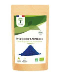 Phycocyanine Spiruline bleue bio Bioptimal Complément alimentaire Superaliment Phycocyanine E25 Poudre Bleu Colorant Alimentaire Bleu Protéines Sans sucre Patisserie Fabriqué en France Certifié par Ecocert