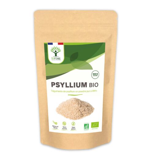 Psyllium bio Bioptimal Complément alimentaire Superaliment Riche en Fibres Digestion Transit Coupe Faim Fabriqué En France Certifié Ecocert