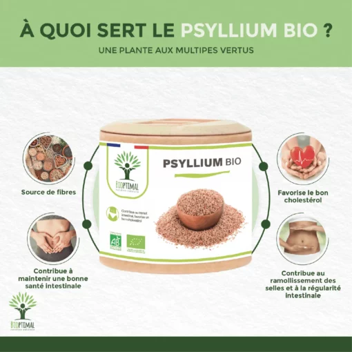 Psyllium Blond Bio - Complément alimentaire - Téguments - Digestion Transit Cholestérol - 320 mg de Poudre/Gélule - Fabriqué en France - Vegan