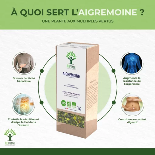 Aigremoine - Infusion bio - Santé du foie - Immunité - 100% partie aérienne fleurie d’aigremoine - Conditionné en France - Certifié bio par Ecocert
