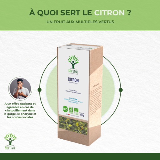 Citron - Infusion Bio - Santé Respiratoire - A un effet apaisant sur la gorge - 100% Ecorce de citron Pure - Conditionné en France - Certifié par Ecocert