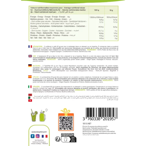 Pollen Bio - Superaliment - Immunité Vitalité Énergie - 100% Pollen de fleurs Pur - Qualité Premium - Conditionné en France - Certifié par Ecocert